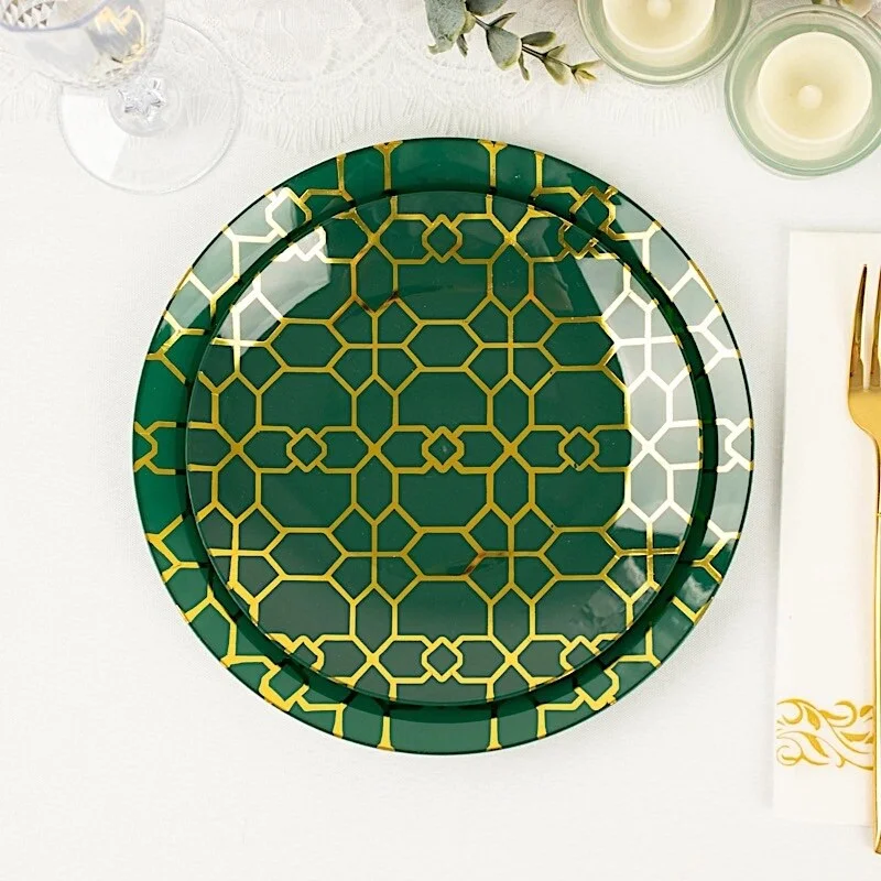 modern porcelain serving plates for fine dining -20 Pack Round Disposable Plates with Gold Geometric Design