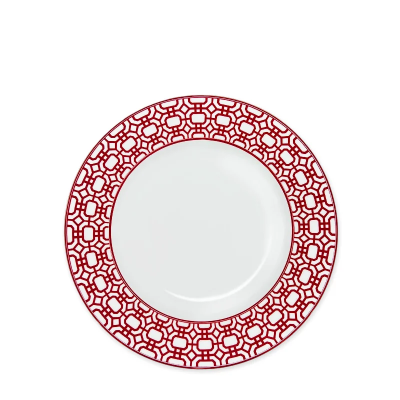 luxury bamboo bowls for formal dining events -Newport Garden Gate Crimson Rimmed Salad Plate