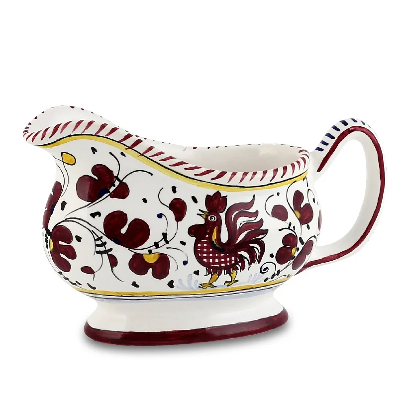 premium porcelain serving dishes for picnics -ORVIETO RED ROOSTER: Gravy Sauce boat