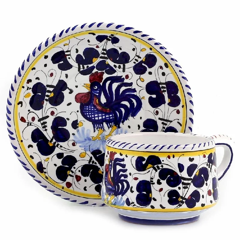 premium porcelain soup plates for formal occasions -ORVIETO BLUE ROOSTER: Cup and Saucer [R]