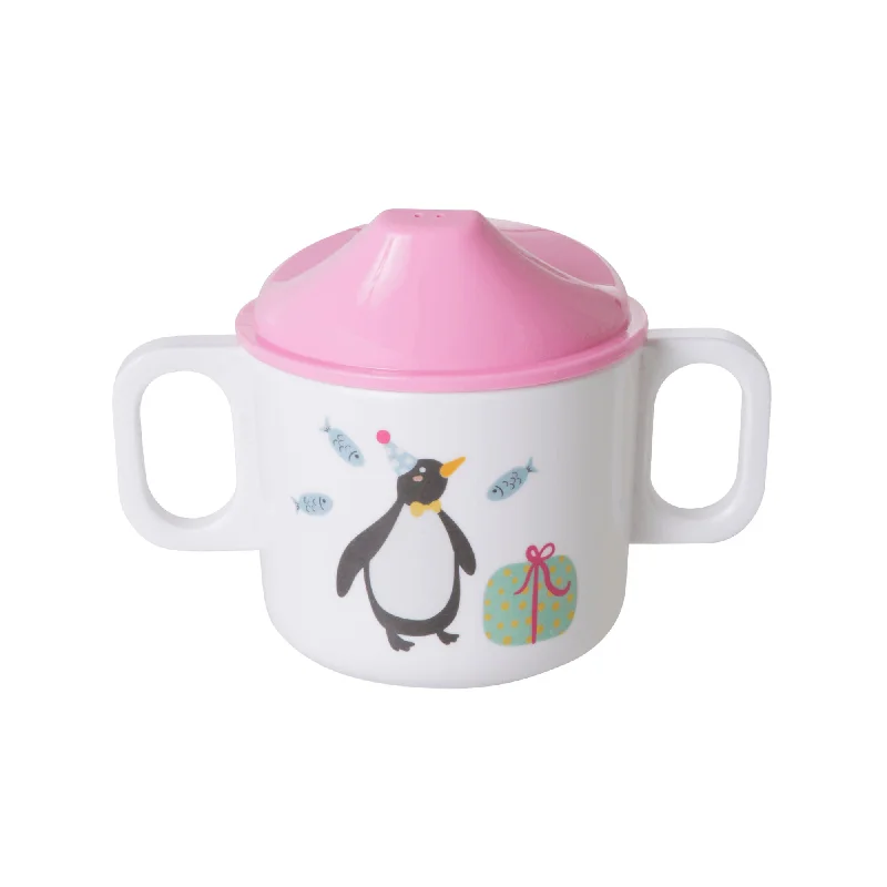 tea mug with quote -Rice DK Melamine 2 Handle Baby Cup with Party Animal Print - Pink