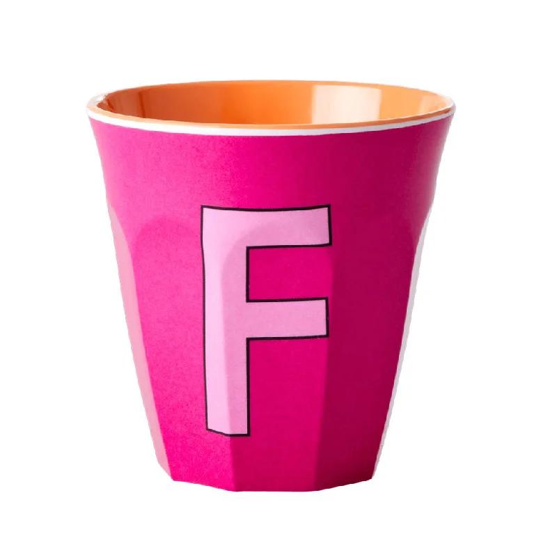 custom ceramic mug -Rice DK Melamine Cup with The Letter F - Fuchsia - Two Tone - Medium