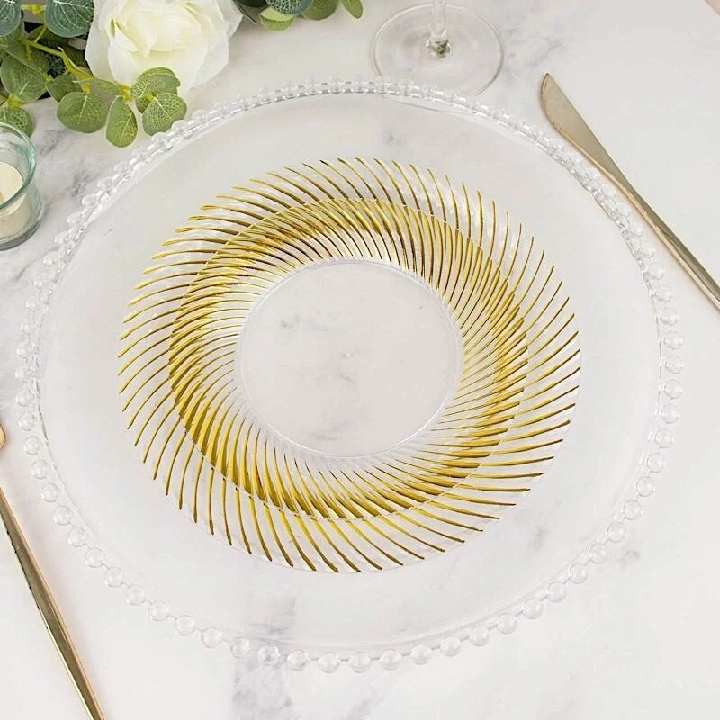 eco-friendly bamboo serving trays for picnics -20 Pack Round Disposable Plates with Gold Geometric Design