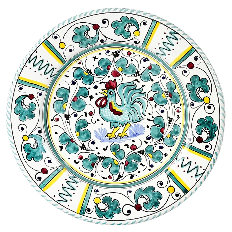 stylish porcelain cups for tea parties -ORVIETO GREEN ROOSTER: Dinner plate (11 D)