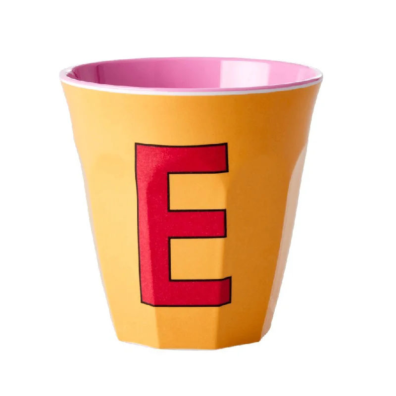 personalized ceramic coffee cup -Rice DK Melamine Cup with The Letter E - Apricot - Two Tone - Medium