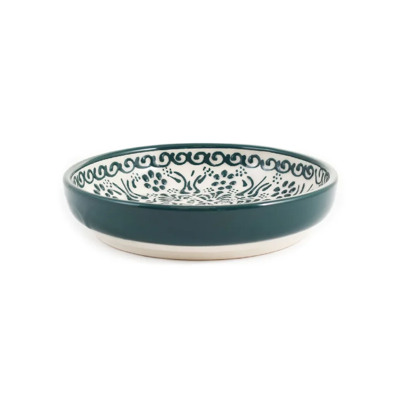 personalized porcelain plates for holiday meals -Yesil Ve Beyaz Boyali Shallow Bowl, 16cm