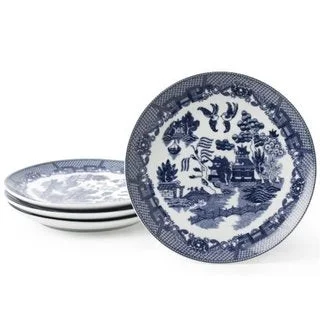 reusable bamboo serving plates for family picnics -Blue Willow Blue Porcelain 7.25-inch Dessert Plates (Pack of 4)