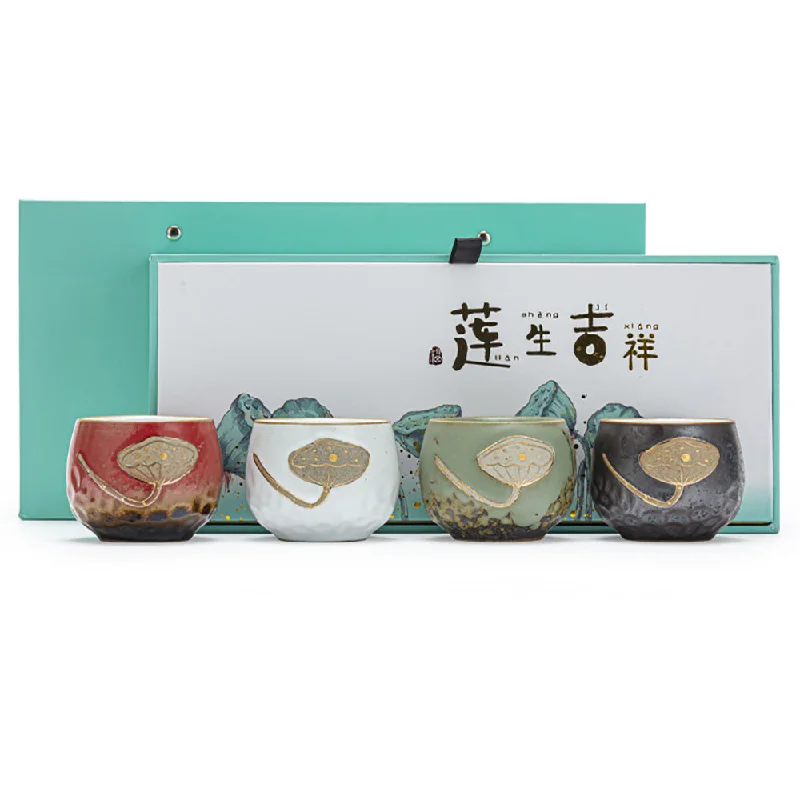 heavy-duty travel coffee mug -Kiln Transformed Lotus Kung Fu Tea Cup (Set of 4)