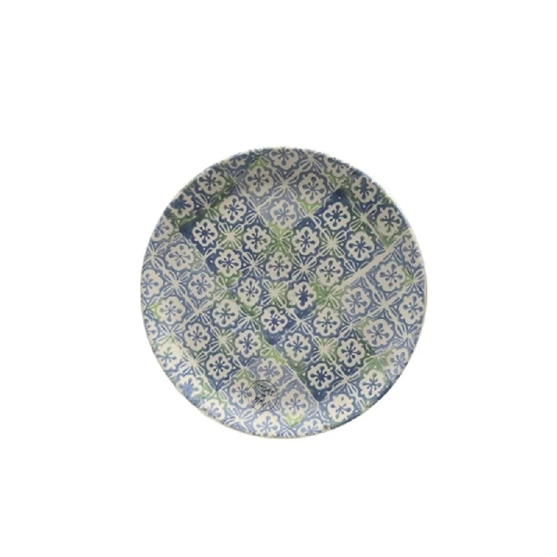 premium porcelain soup plates for formal occasions -French Countryside Decorative Blue and Green Cross and Flower Round Terracotta Dessert Plate 6.5"