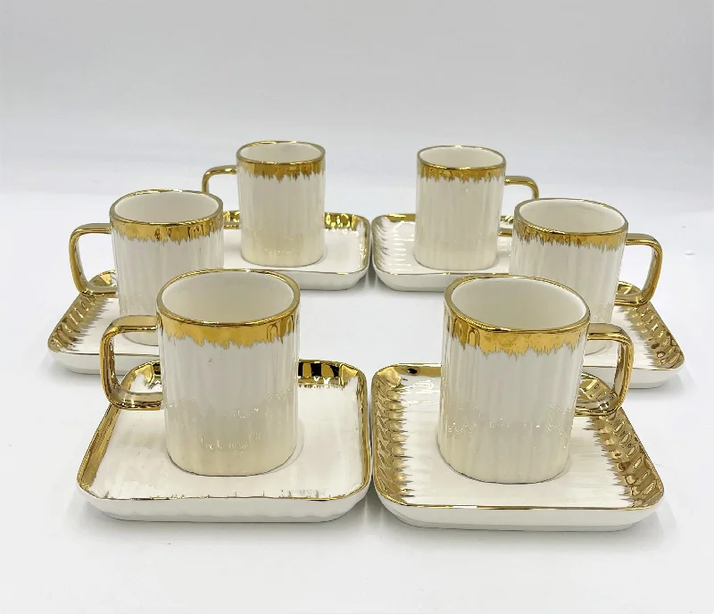 hand-crafted coffee cup -8 OZ - 6 PC TEA CUP W/SAUCER SET-GOLD - 6/CS