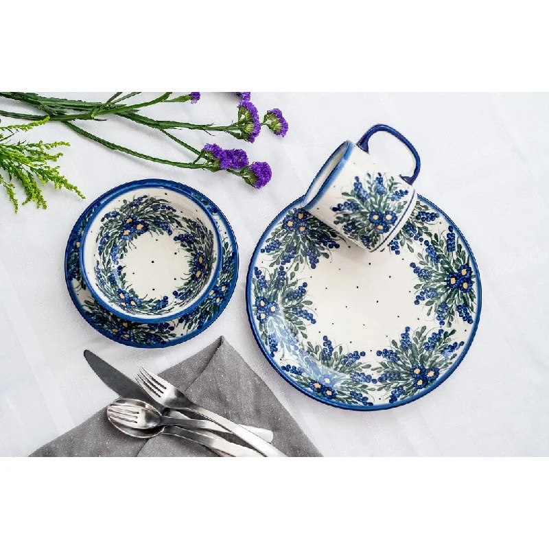 stylish bamboo dinner plates for holiday parties -Blue Rose Polish Pottery WR Unikat Dinnerware (4 PC)