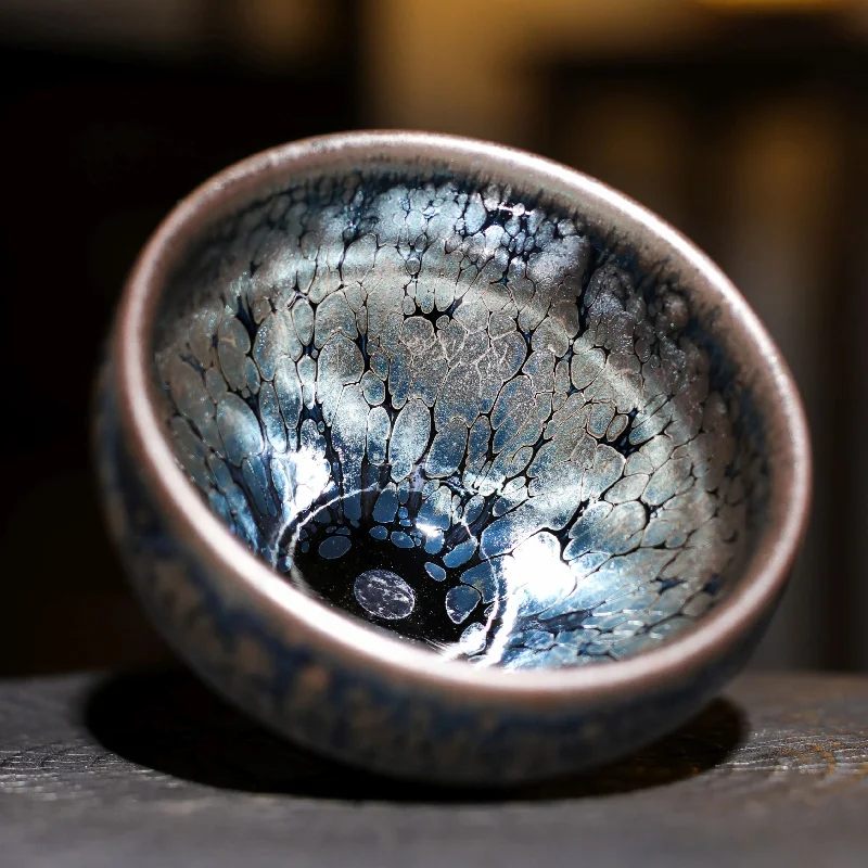 simple coffee cup with design -Jianzhan "Cerulean Silver Dragon" Hand-Made Stoneware Cup