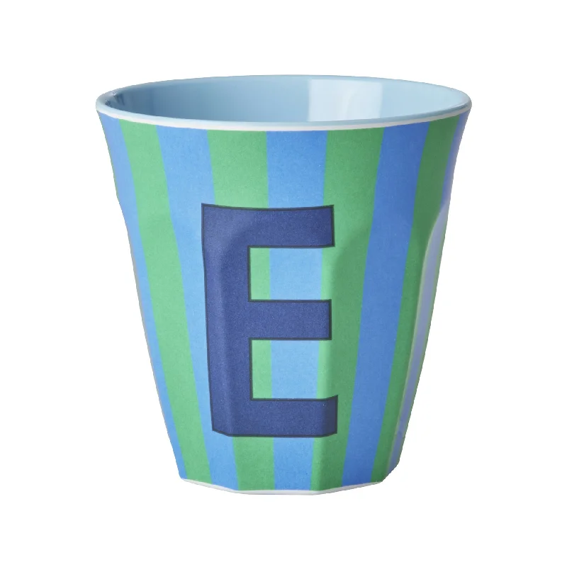 insulated travel coffee cup with lid -Rice DK Melamine Cup with The Letter E - Stripes Blueish - Medium - 250ml