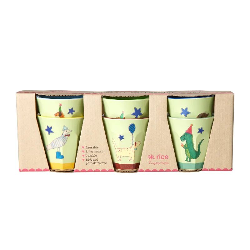 sleek tea mug -Rice DK Melamine Cups with Assorted Animals Green Prints - Small - 6 pcs - Giftbox