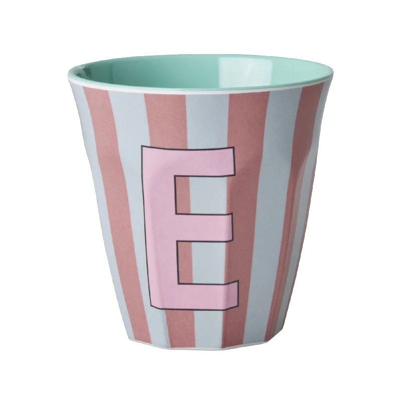 fancy coffee mug -Rice DK Melamine Cup with The Letter E - Stripes Pinkish - Medium - 250ml