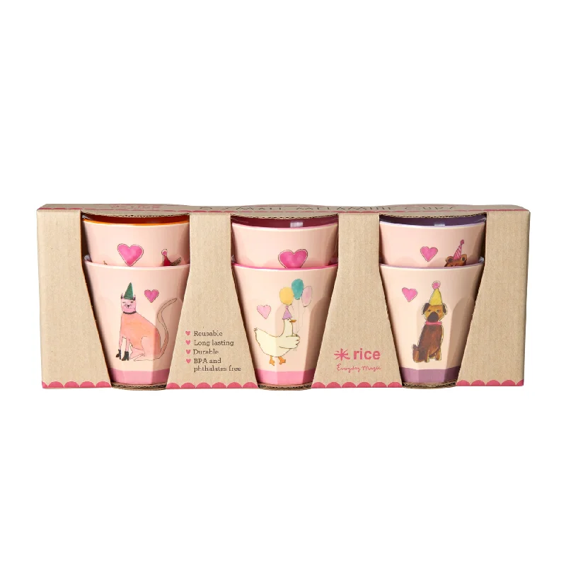 fun travel mug with graphic -Rice DK Melamine Cups with Assorted Animals Lavender Prints - Small - 6 pcs - Giftbox