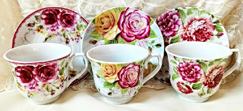 sleek coffee cup for tea -Assorted Rose Porcelain Teacups Wholesale Case of 24 Tea Cups and 24 Saucers!