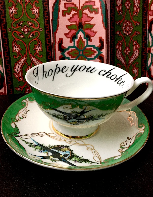 hand-crafted tea cup -Green Havisham Choke Insult Cup and Saucer