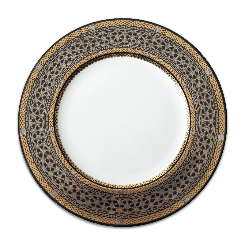 high-quality porcelain serving dishes for outdoor meals -Hawthorne Onyx Gold & Platinum Dinner Plate