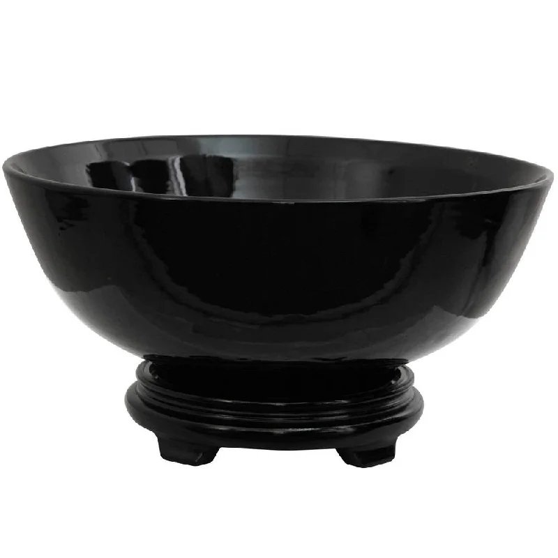 high-quality porcelain plates for catering services -Porcelain 14-inch Solid Black Bowl (China)