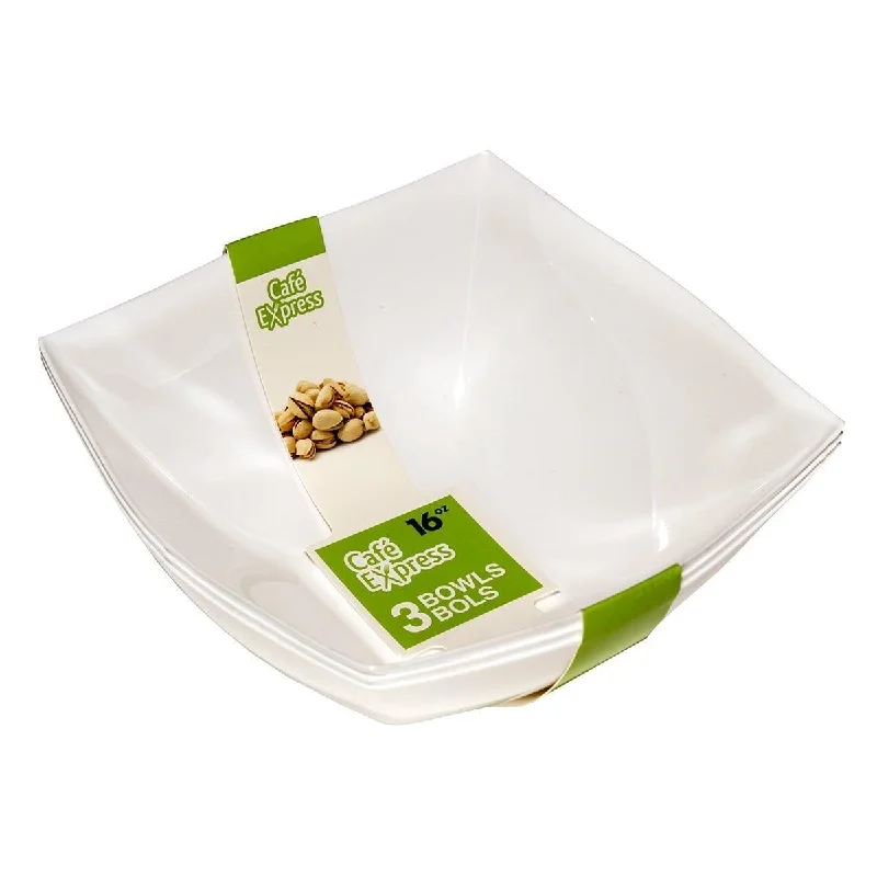 luxury bamboo serving trays for large events -Plastic White 16oz. Squares Bowls 3/pkg