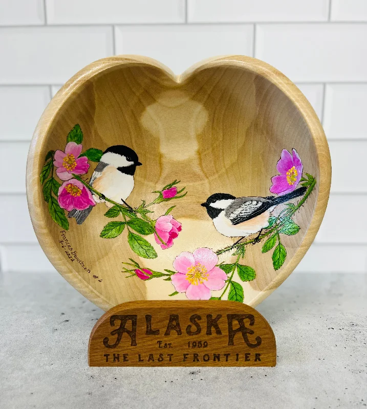 luxury bamboo bowls for serving soups -Chickadee Art Heart Bowl