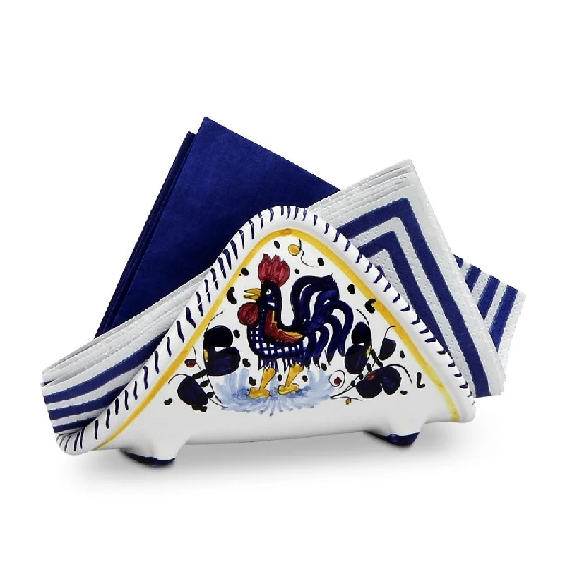 eco-friendly porcelain serving trays for outdoor events -ORVIETO BLUE ROOSTER: Napkin Holder