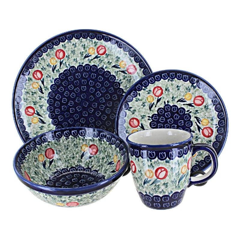 premium bamboo plates for formal dinners -Blue Rose Polish Pottery Manufaktura Dinnerware (4PC)