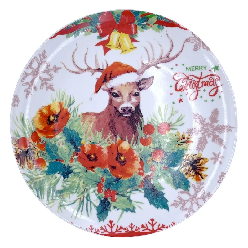 modern bamboo plates for serving salads -Christmas Reindeer Round Dining Plate 10" with Plate Holder