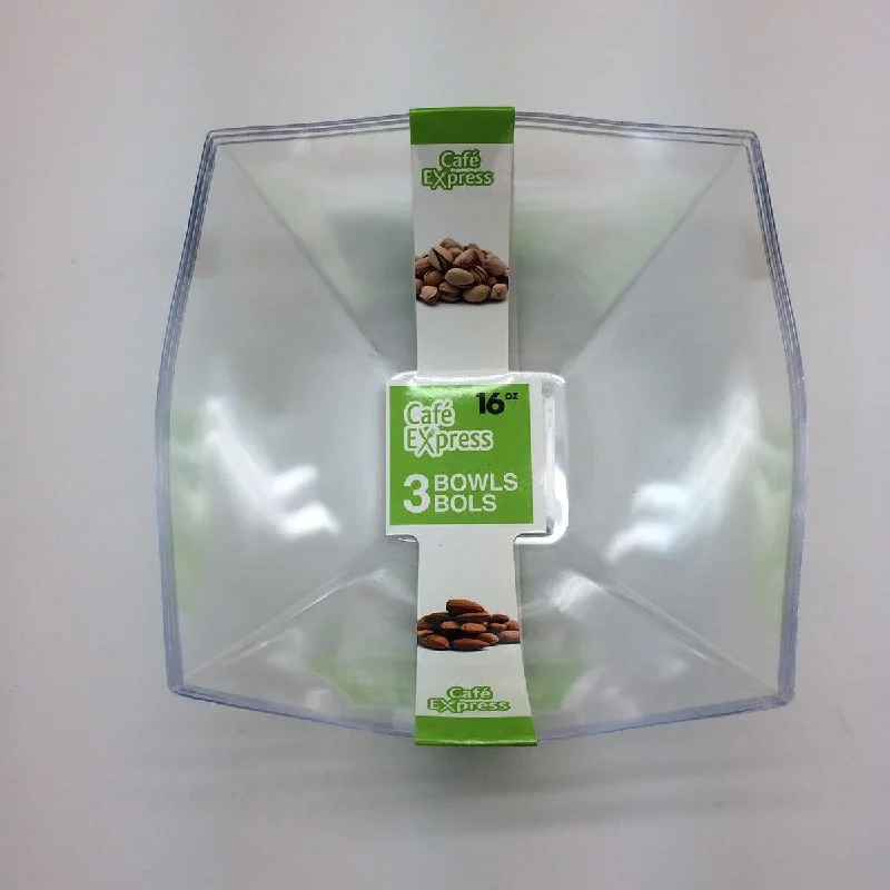 high-quality porcelain serving dishes for outdoor meals -Clear Plastic 16oz. Squares Bowls 3/pkg