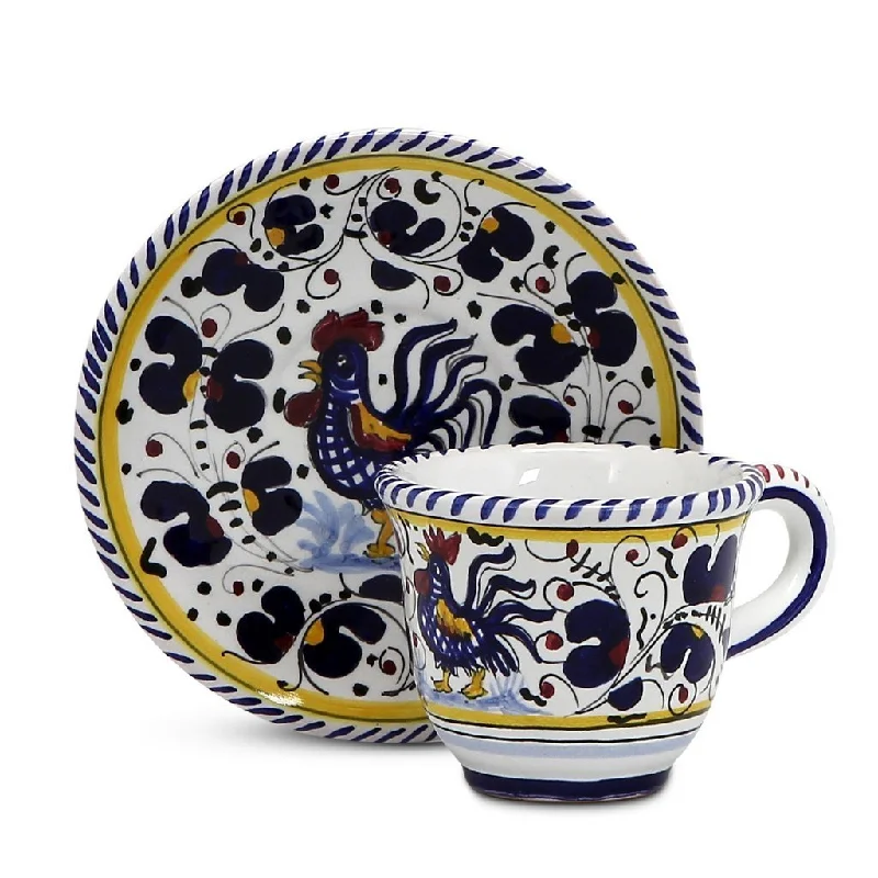 stylish bamboo serving trays for family dinners -ORVIETO BLUE ROOSTER: Espresso cup and Saucer