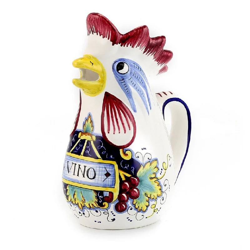 reusable porcelain cups for picnics -IN VINO VERITAS: Rooster of Fortune pitcher (1 Liter 34 Oz 1 Qt)