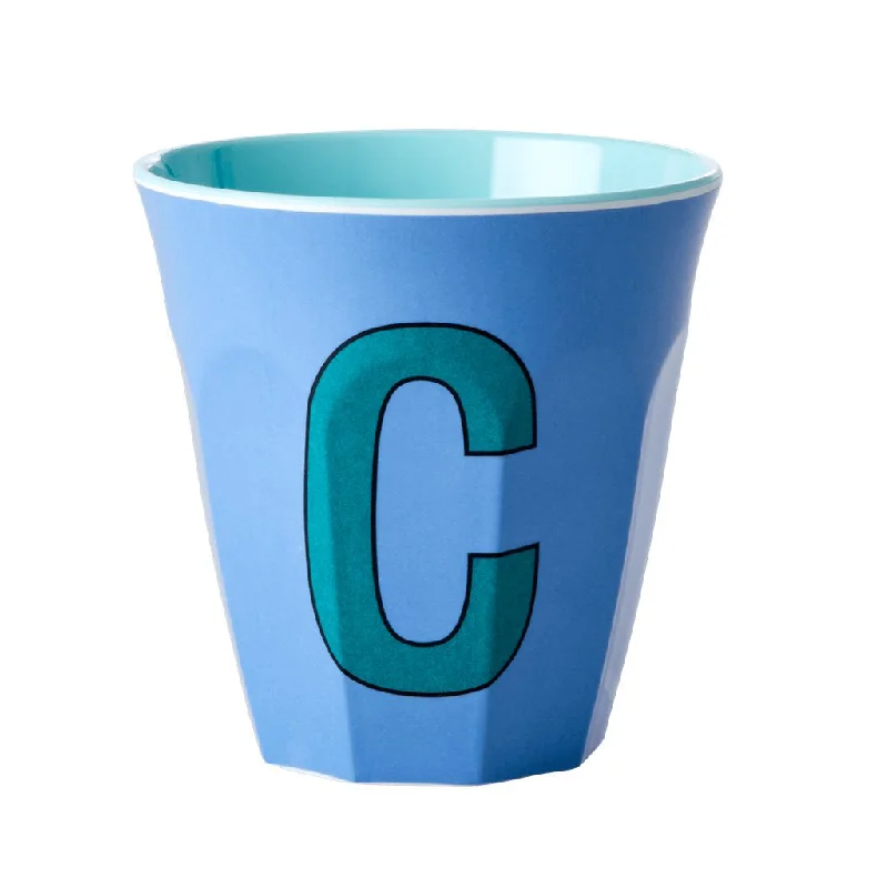 unique gift tea mug -Rice DK Melamine Cup with The Letter C - New Dusty Blue - Two Tone - Medium