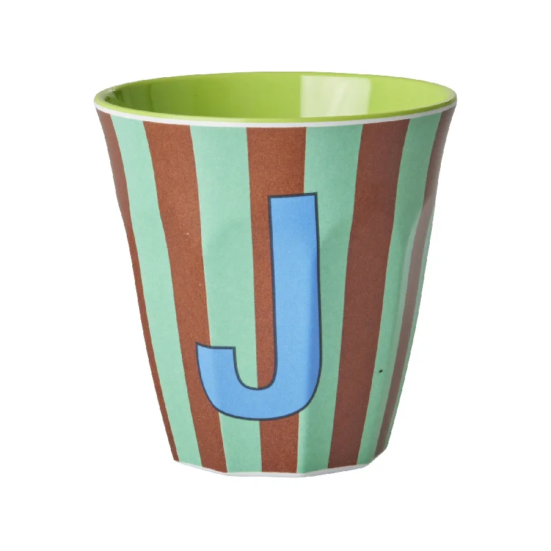 cute travel mug for office -Rice DK Melamine Cup with The Letter J - Stripes Blueish - Medium - 250ml