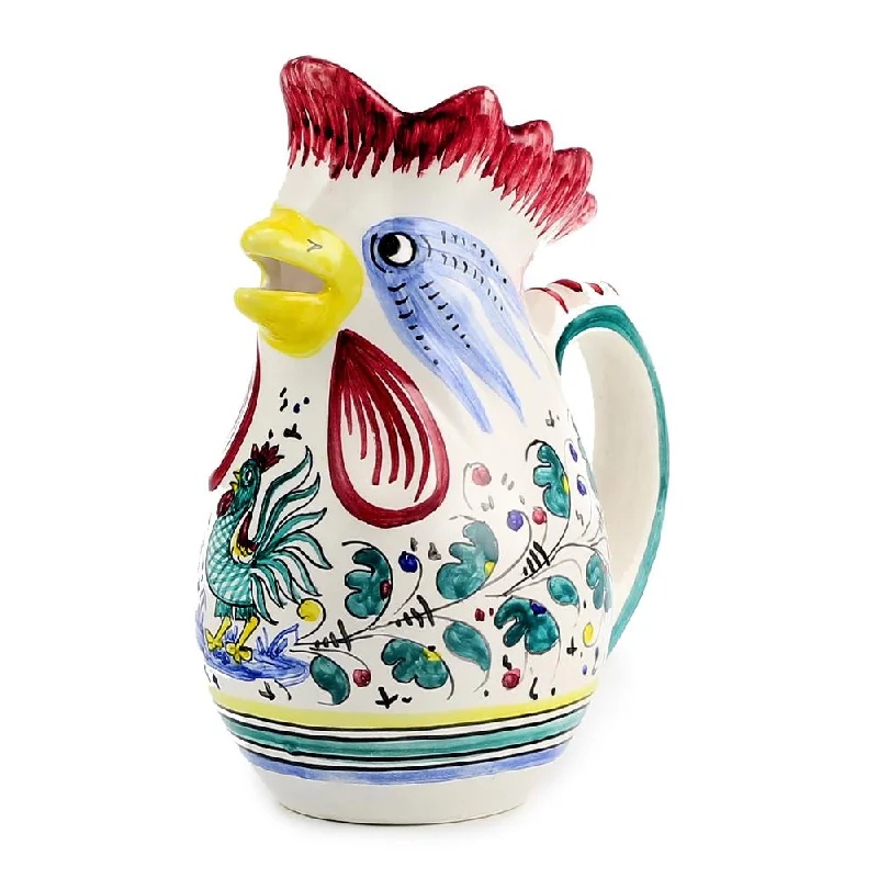 luxury bamboo serving plates for family gatherings -ORVIETO GREEN ROOSTER: Rooster of Fortune pitcher (1 Liter 34 Oz 1 Qt)