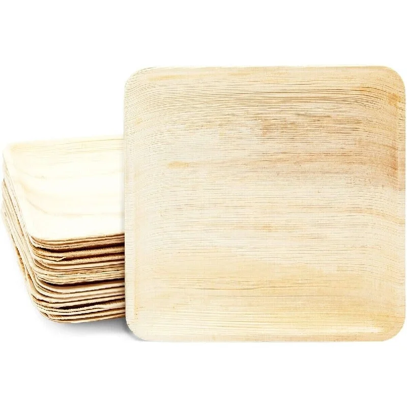 reusable porcelain serving trays for formal dinners -24-Pack 10-Inch Square Areca Palm Leaf Plates