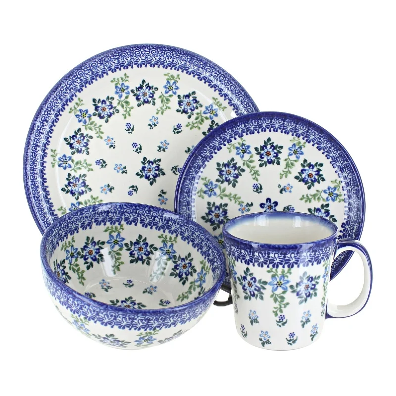 reusable bamboo dinnerware for weddings -Blue Rose Polish Pottery Kalich Dinnerware (4 PC)