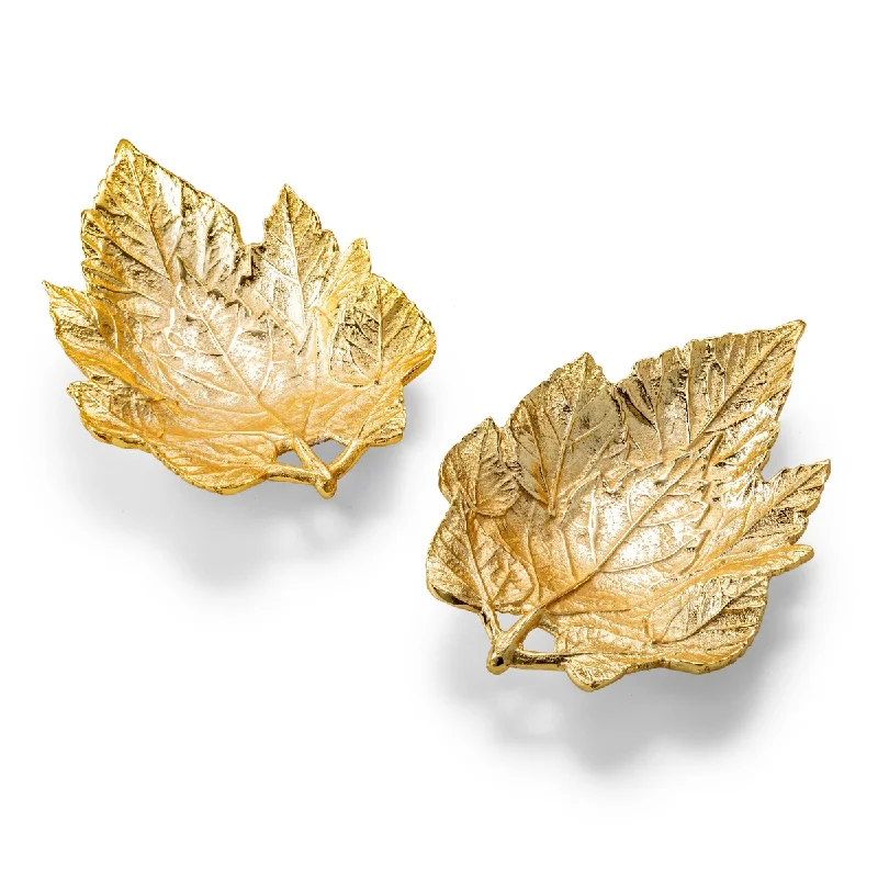 luxury porcelain dinner plates for casual dining -Set of 2 Gold Leaf Candy Bowl