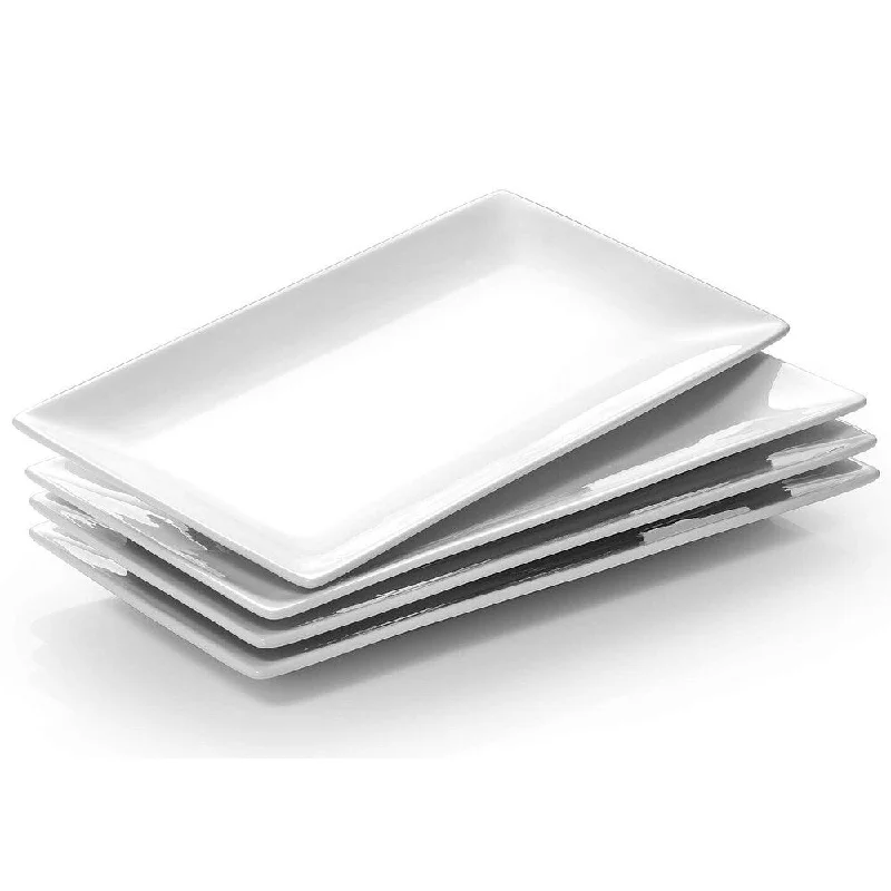 high-quality bamboo bowls for formal dinners -4Pcs White Rectangle Serving Plates 12Inch