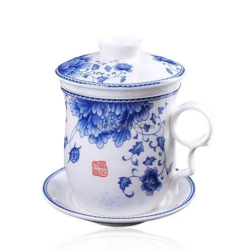 classic tea mug with design -Blue And White Rice Peroration Tea Cup