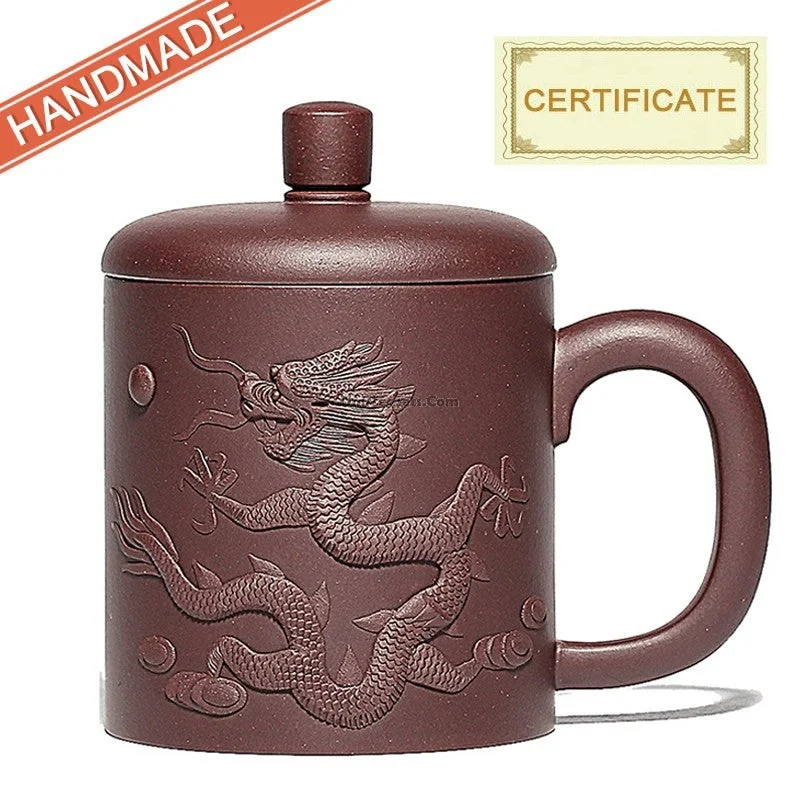 durable insulated coffee cup -Yixing Purple Clay Carved Dragon Tea Cup