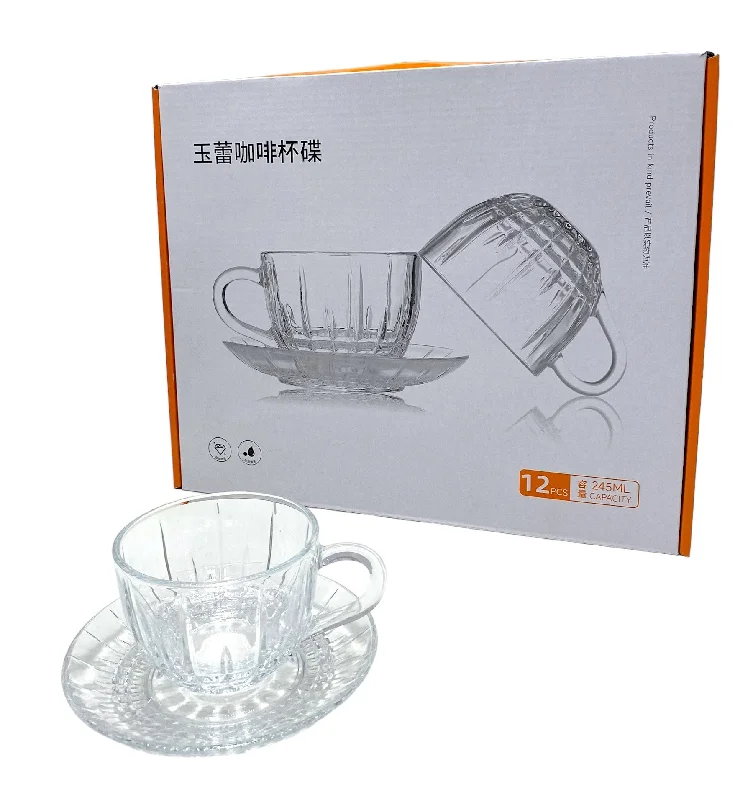 retro tea cup design -4PC GLASS TEA CUP W/SAUCER