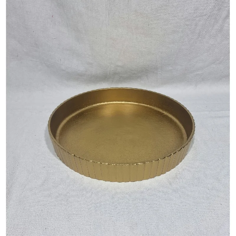 modern bamboo plates for family gatherings -Plate Round Raw Brass Antique Dia 9.84" ALUMINUM -ST - Raw Brass Antique