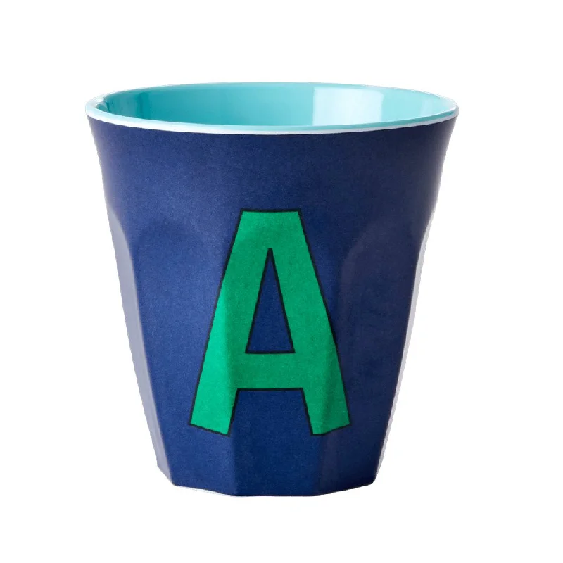 ceramic mug with cute design -Rice DK Melamine Cup with The Letter A - Dark Blue - Two Tone - Medium