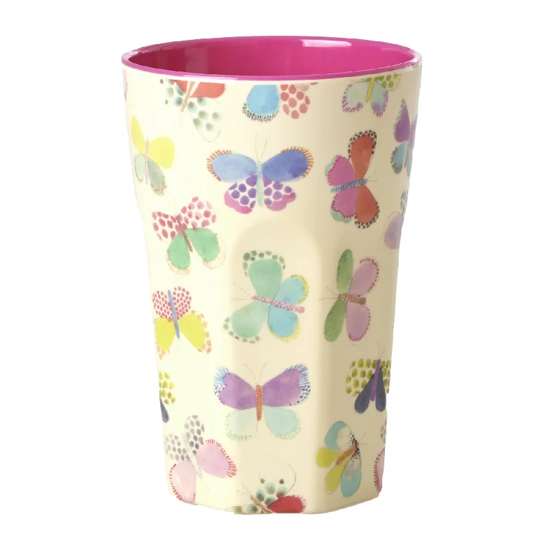 travel tea mug -Rice DK Melamine Cup with Butterfly Print- Tall - 400 ml