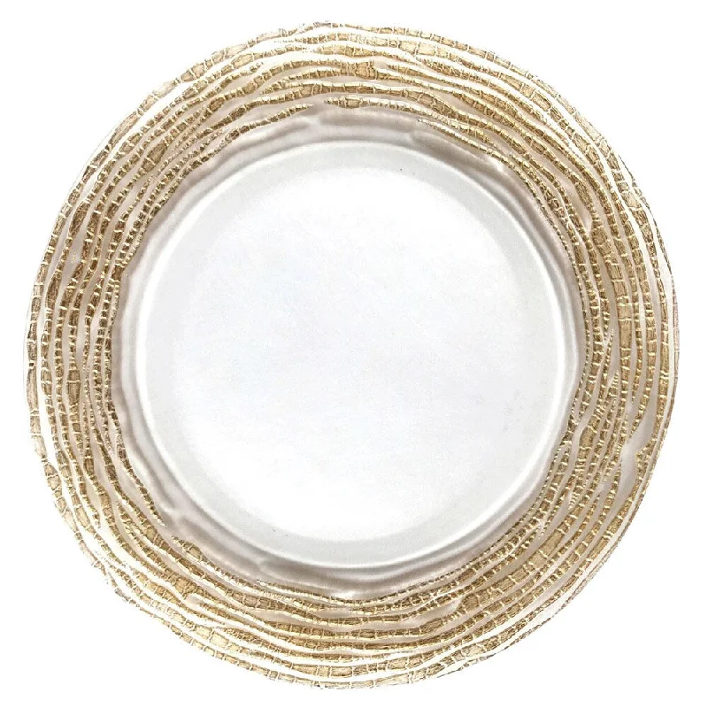 high-quality bamboo serving trays for formal dining -Magara Gold/Clear Charger Plate