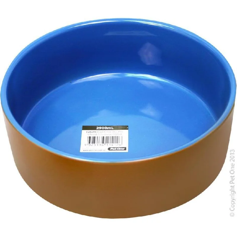 personalized bamboo serving bowls for picnics -Pet One Bowl Glazed Terracotta Blue 2.9 Litres