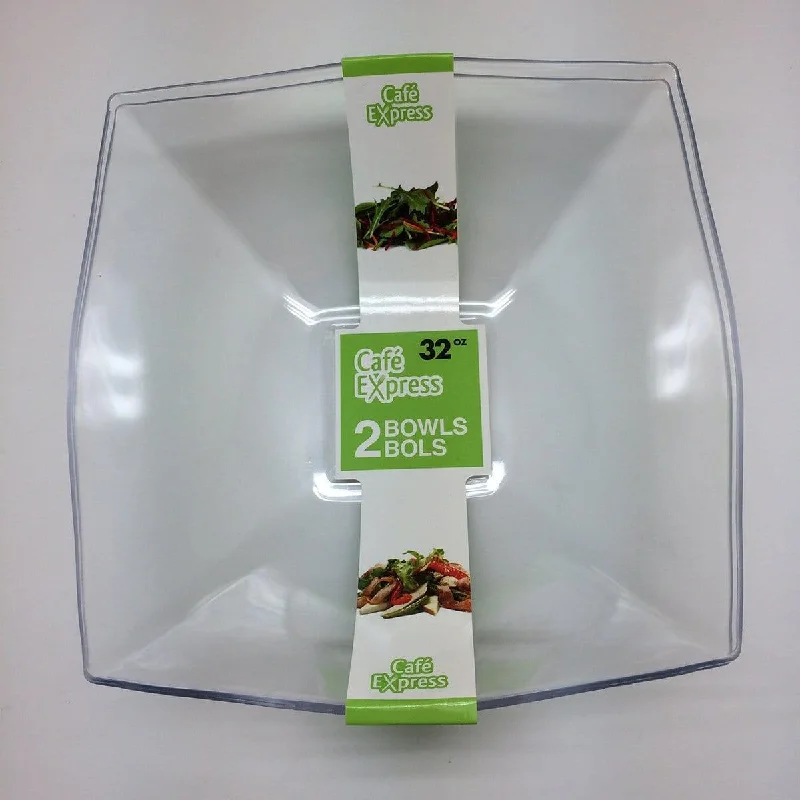 reusable bamboo flatware for family gatherings -Clear Plastic 32oz. Squares Bowls 2/pkg