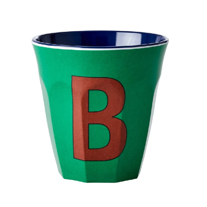 coffee cup for tea lovers -Rice DK Melamine Cup with The Letter B - Forest Green - Two Tone - Medium