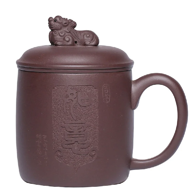 personalized cup for wedding -Purple Clay Auspicious Lion Tea Cup With Infuser